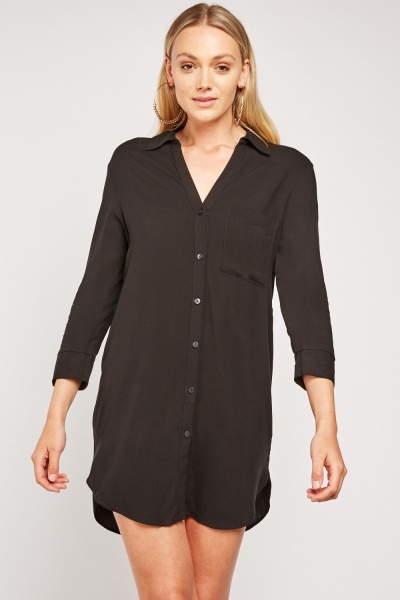 Single Front Pocket Shirt Dress