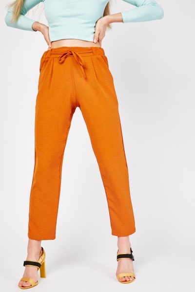 Tie Up Waist Straight Cut Trousers