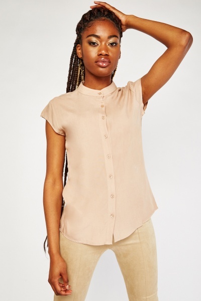 Button Front Cap Sleeve Blouse