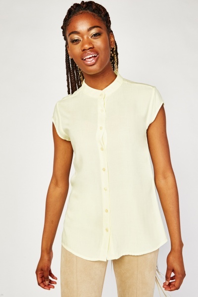 Button Front Cap Sleeve Blouse