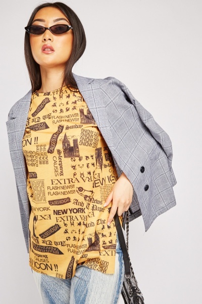 Newspaper Print T-Shirt