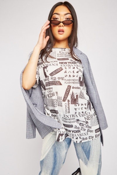 Newspaper Print T-Shirt