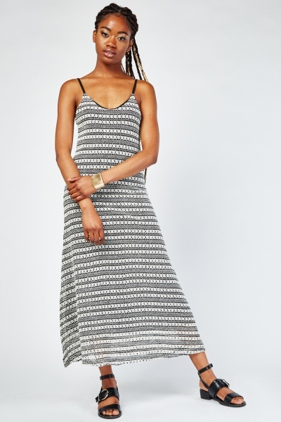 Embroidered Pattern Mesh Maxi Dress