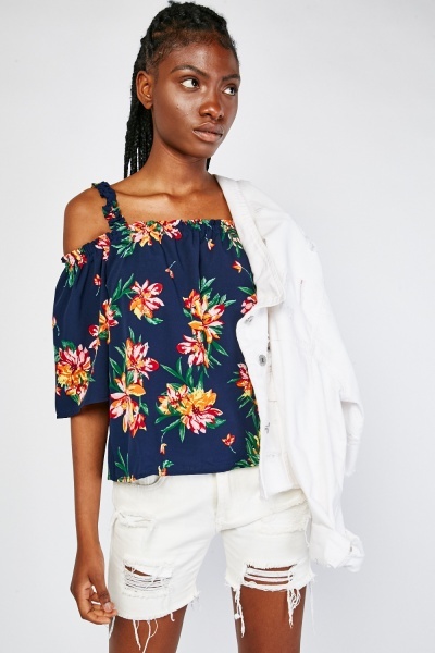 Printed Cold Shoulder Top