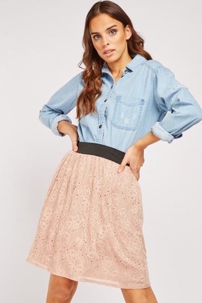 Lace Overlay Frilly Skirt