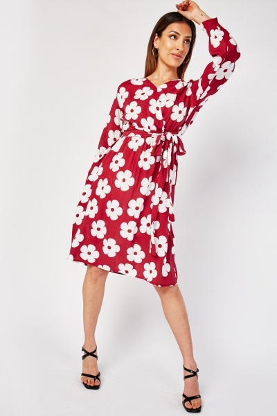 Large Flower Print Swing Dress