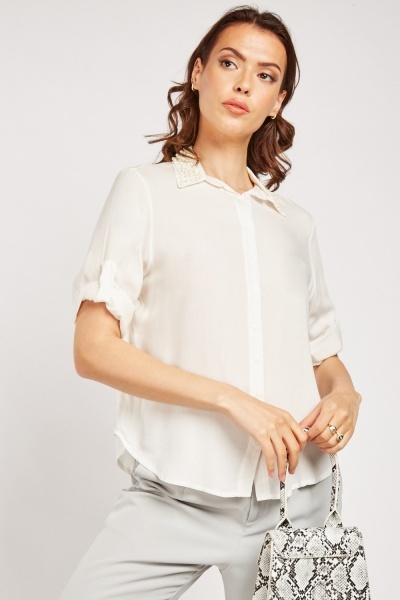 Pearl Detail Collar Shirt