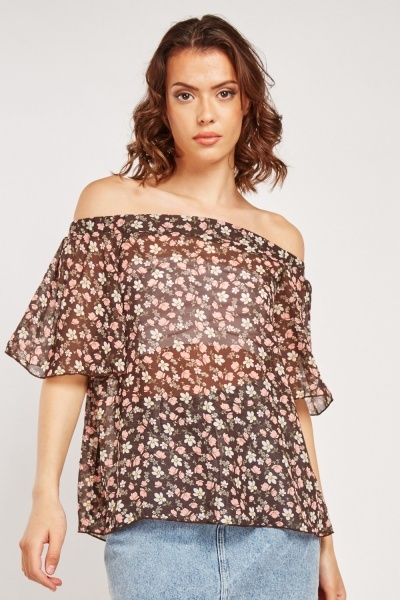 Sheer Short Sleeve Off Shoulder Top