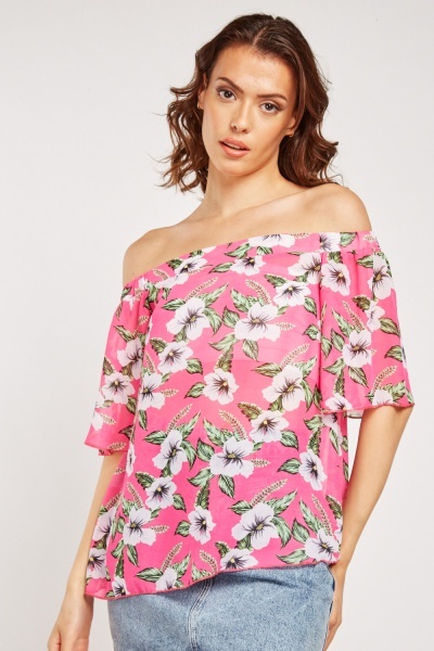 Sheer Short Sleeve Off Shoulder Top