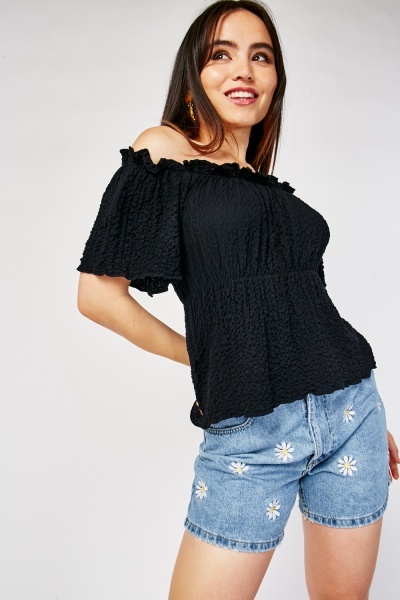 Off Shoulder Crinkled Top