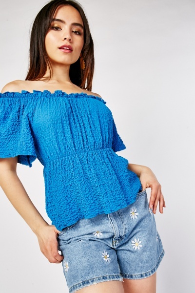 Off Shoulder Crinkled Top