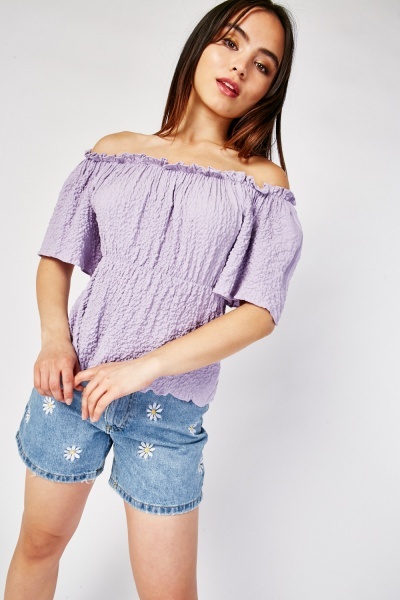 Off Shoulder Crinkled Top