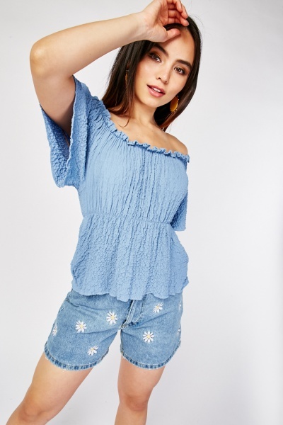 Off Shoulder Crinkled Top