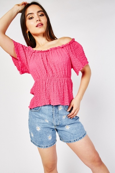 Off Shoulder Crinkled Top