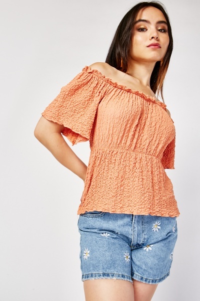 Off Shoulder Crinkled Top