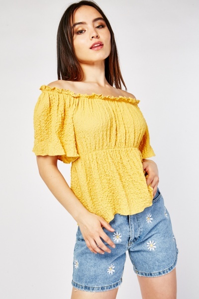 Off Shoulder Crinkled Top