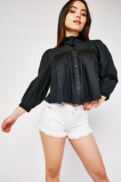 Ruffle Crochet Trim Frilly Blouse