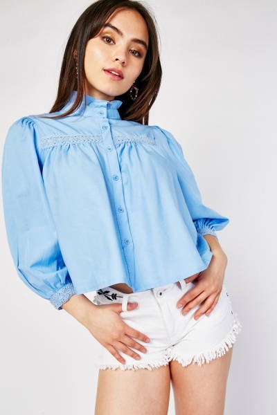 Ruffle Crochet Trim Frilly Blouse