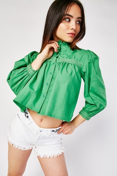 Ruffle Crochet Trim Frilly Blouse