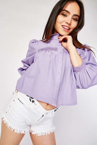 Ruffle Crochet Trim Frilly Blouse