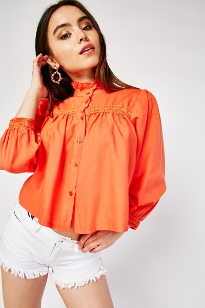 Ruffle Crochet Trim Frilly Blouse