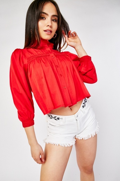 Ruffle Crochet Trim Frilly Blouse