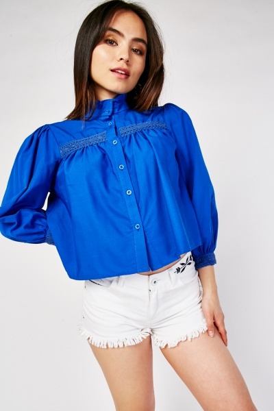 Ruffle Crochet Trim Frilly Blouse