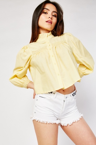 Ruffle Crochet Trim Frilly Blouse