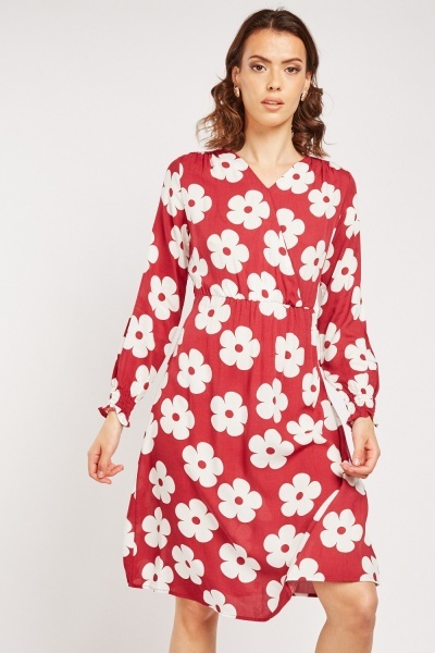 Floral Print Wrap Swing Dress