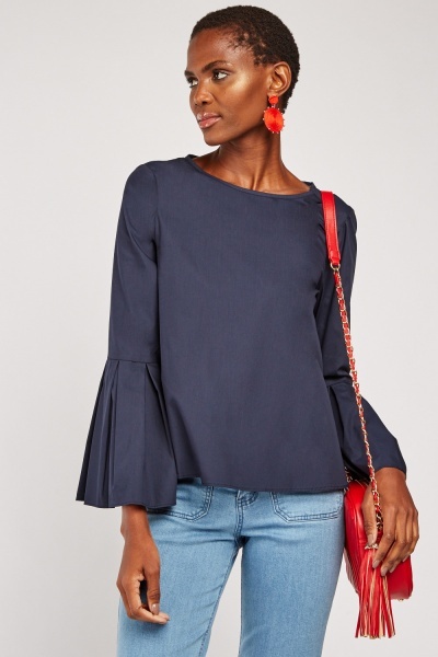 Pleated Bell Long Sleeve Blouse