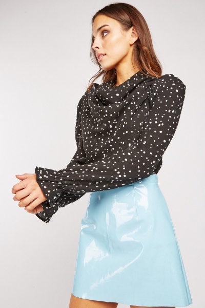 Polka Dot Print Draped Blouse