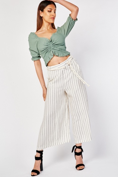 O-Ring Belted Striped Culottes