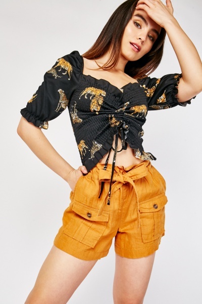 Tiger Print Ruched Crop Top