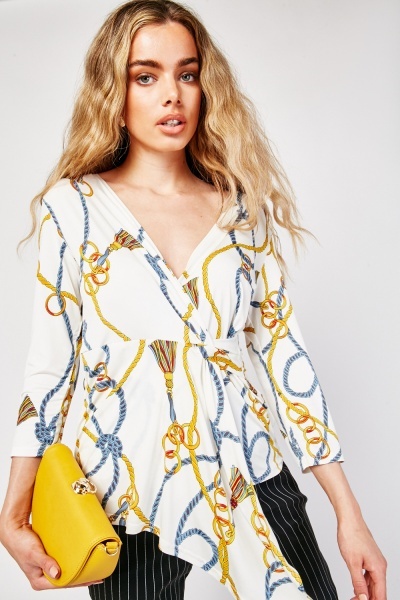 Chain Scarf Print Blouse