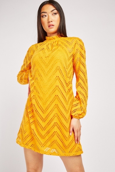 Perforated Long Sleeve Dress
