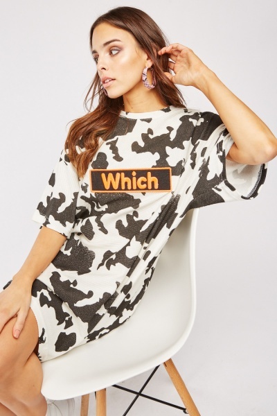 Cow Printed Cotton T-Shirt Dress