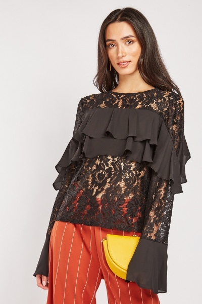 Lace Frill Trim Blouse