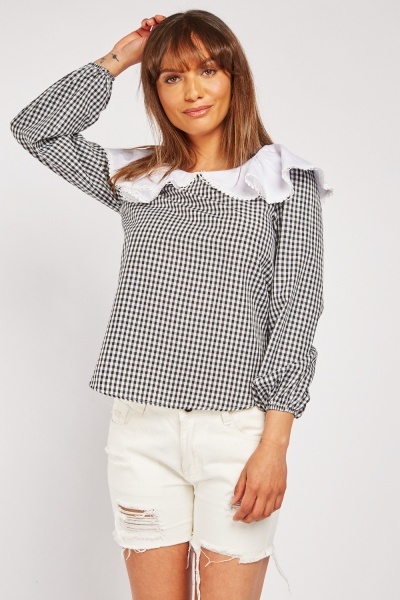 Peter Pan Collar Gingham Blouse