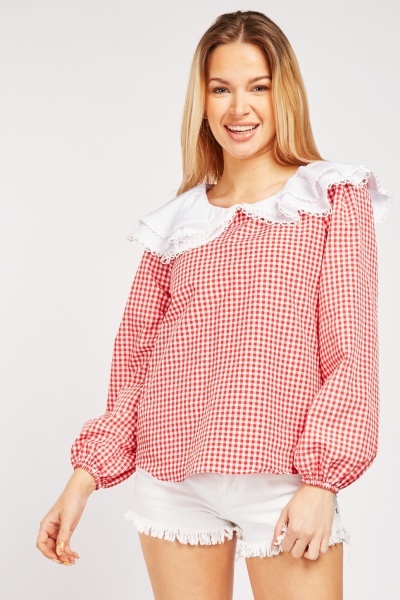 Peter Pan Collar Gingham Blouse