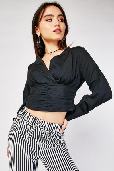 Ruched Crop Wrap Top