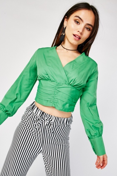 Ruched Crop Wrap Top