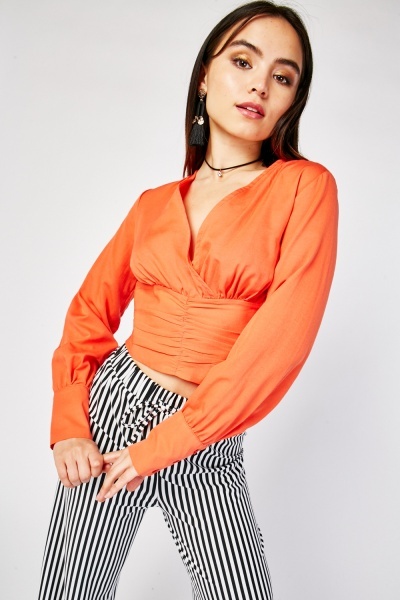 Ruched Crop Wrap Top