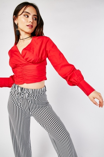 Ruched Crop Wrap Top