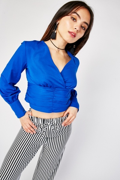 Ruched Crop Wrap Top