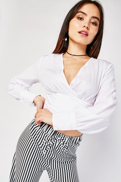 Ruched Crop Wrap Top