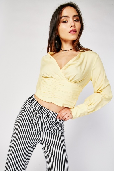 Image of Ruched Crop Wrap Top