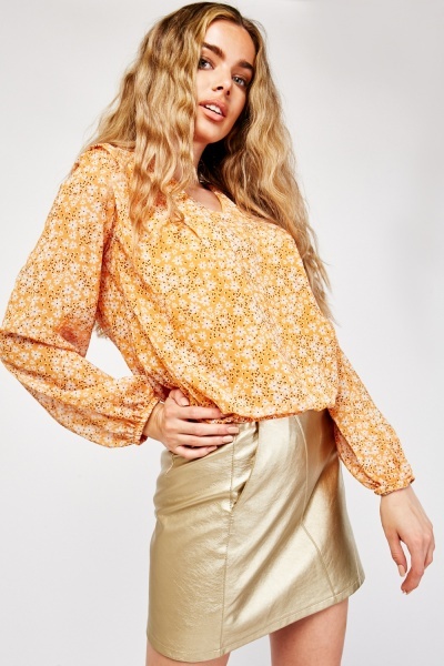 Flower Print Chiffon Blouse