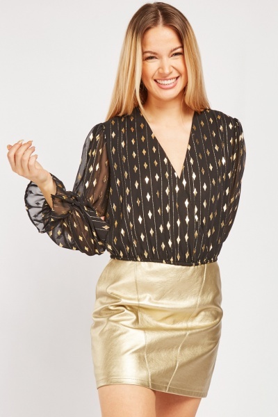 Metallic Pattern Low Plunge Blouse