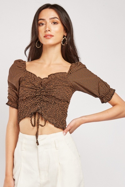 Checkered Ruched Front Crop Top