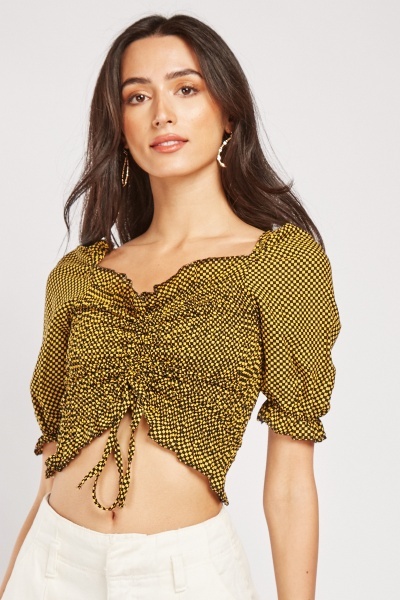 Checkered Ruched Front Crop Top